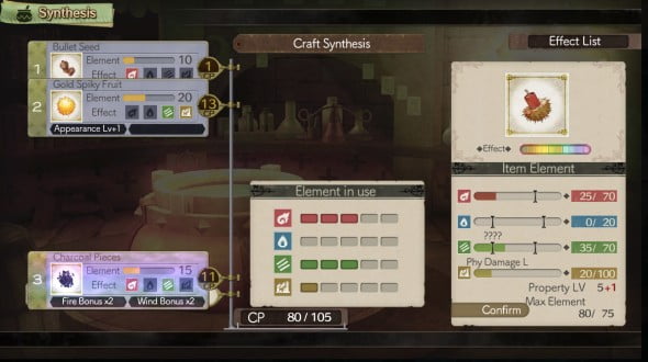 Different items have different kinds of traits and properties, manipulation of which will create a unique  effects. Synthesizing will increase both character's alchemy level.