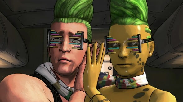 Those are supposed to fashionable sunglasses and hairdos... I think? Damn this game is bad.